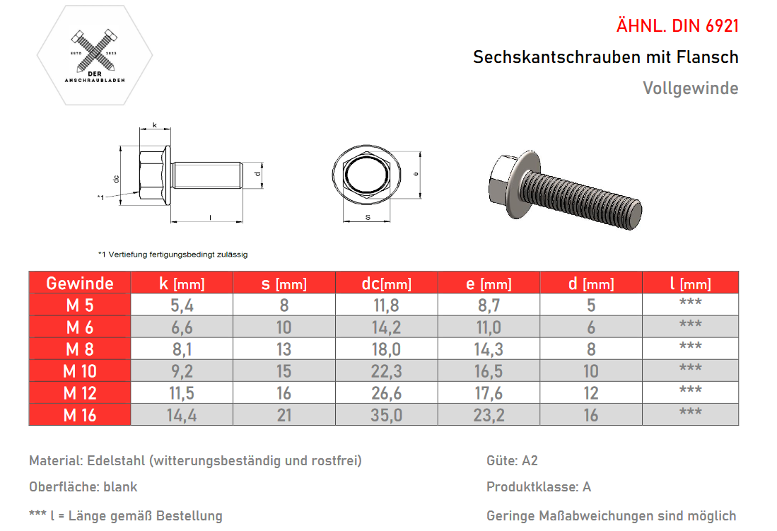 M8 M10 Sechskantschraube | Flanschschraube | Bundschraube | Bolzen ähnl. DIN 6921 Edelstahl A2 V2A
