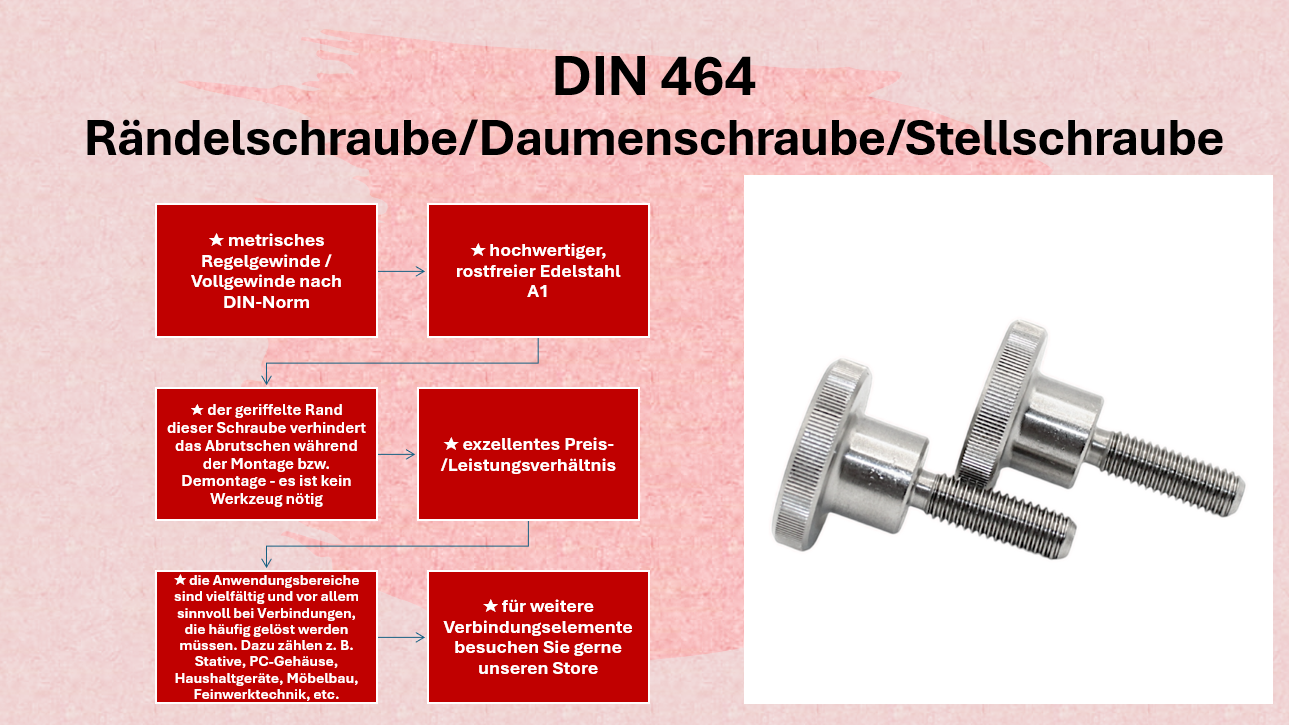 Rändelschraube | Stellschraube | Daumenschraube | Handschraube DIN 464 hohe Form Edelstahl A1